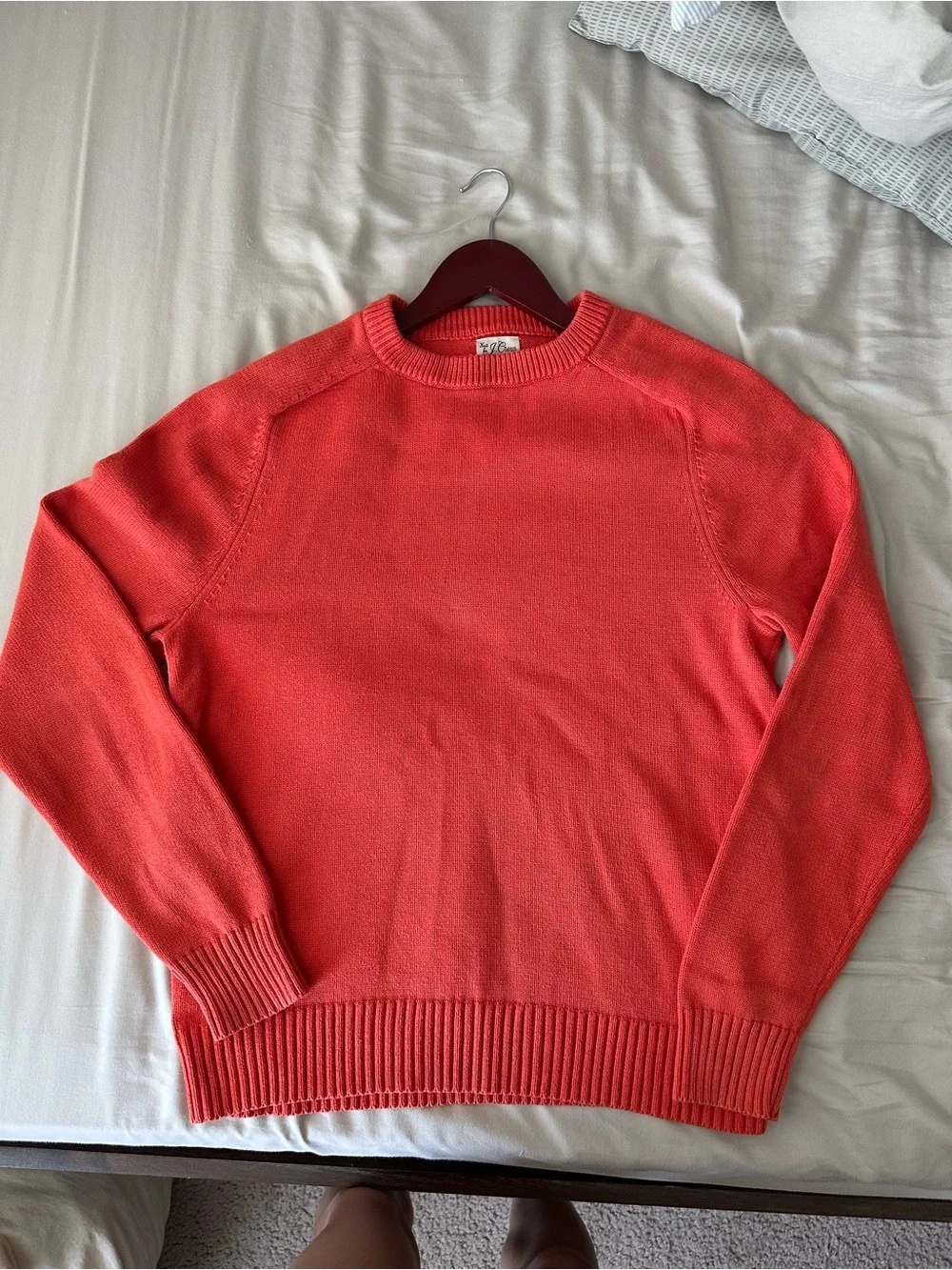 100% Cotton Heritage J. Crew Men's Coral-Red Crewneck Sweater